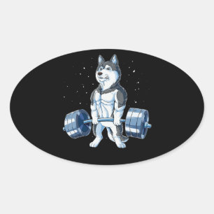 Siberian Husky Weightlift Funny Deadlift Mannen Ovale Sticker