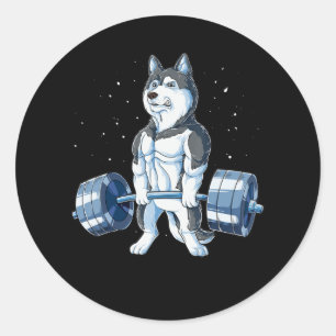 Siberian Husky Weightlift Funny Deadlift Mannen Ronde Sticker
