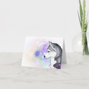 Siberian Husky Winter Snow Flurry Note Card Feestdagen Kaart