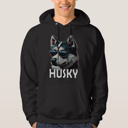 Siberian husky with sunglasses and a  saying  1 hoodie (Voorkant)