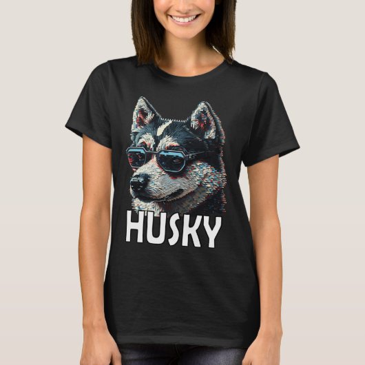 Siberian husky with sunglasses and a  saying  1 t-shirt (Voorkant)