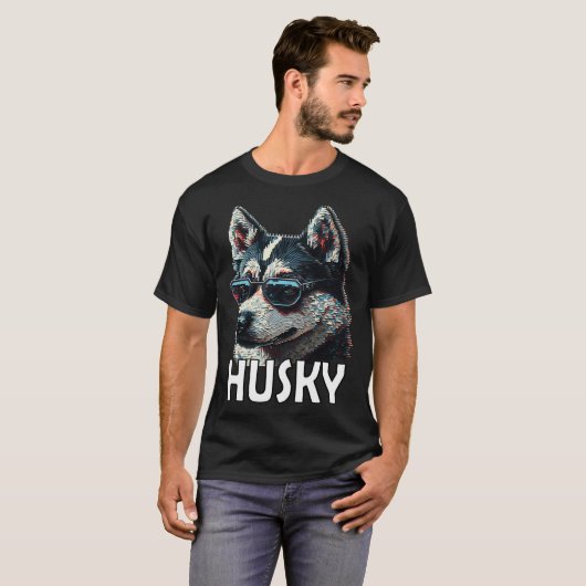 Siberian husky with sunglasses and a  saying  1 t-shirt (Voorkant volledig)