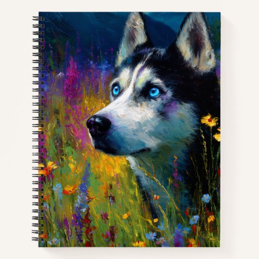 Siberian Husky with wildflowers Notitieboek (Voorkant)