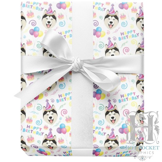 Siberian Husky Wrapping Paper in White Cadeaupapier