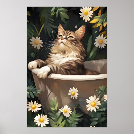 Siberian In Bathtub Poster, Funny Cat Poster (Voorkant)