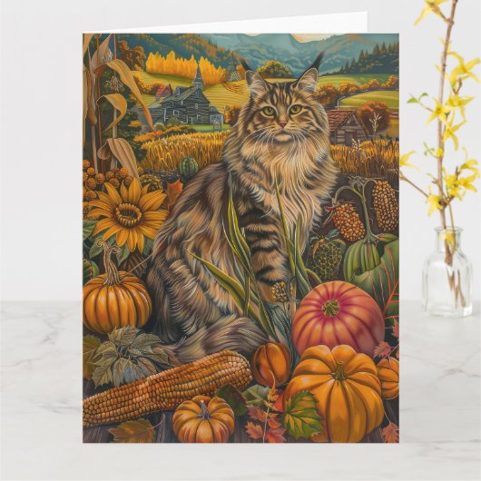Siberian Kat Oogst Dankdag Kaart (Gele Bloem)