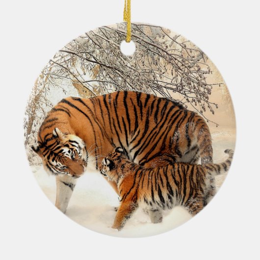 Siberian Tiger moeder en Kitten Keramisch Ornament (Achterkant)