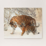 Siberian Tiger moeder en Kitten Legpuzzel<br><div class="desc">Mooie moeder en welptijger in een Winter Snow Wonderland Puzzel</div>