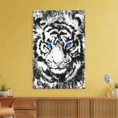 Siberian White Tiger Head - Tiger Blue Eyes Canvas (Insitu (Woonkamer))