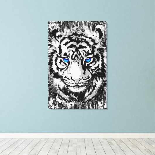 Siberian White Tiger Head - Tiger Blue Eyes Canvas (Insitu (Houten vloer))