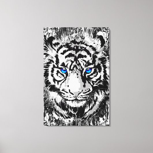 Siberian White Tiger Head - Tiger Blue Eyes Canvas Afdruk (Voorkant)