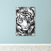 Siberian White Tiger Head - Tiger Blue Eyes Canvas Afdruk (Insitu (Houten vloer))