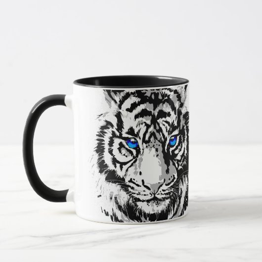Siberian White Tiger Head - Tiger Blue Eyes Coffee Mok (Links)