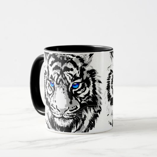 Siberian White Tiger Head - Tiger Blue Eyes Coffee Mok (Voorkant links)