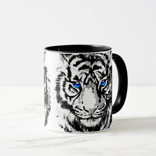 Siberian White Tiger Head - Tiger Blue Eyes Coffee Mok (Voorkant rechts)