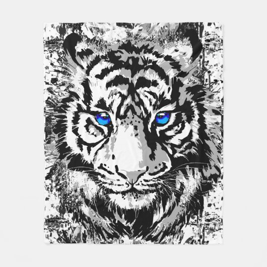 Siberian White Tiger Head - Tiger Blue Eyes Fleece (Voorkant)