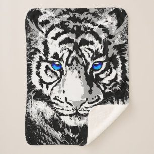 Siberian White Tiger Head - Tiger Blue Eyes Sherpa Deken