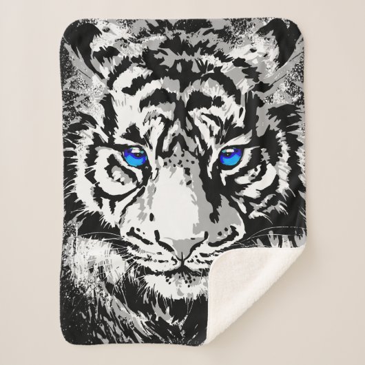 Siberian White Tiger Head - Tiger Blue Eyes Sherpa Deken (Voorkant)