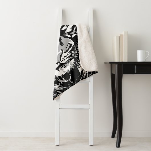 Siberian White Tiger Head - Tiger Blue Eyes Sherpa Deken (In situ)