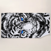 Siberian White Tiger Head - Tiger Blue Eyes Strandlaken (Voorkant)
