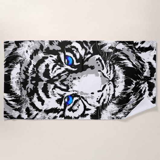 Siberian White Tiger Head - Tiger Blue Eyes Strandlaken (Voorkant)