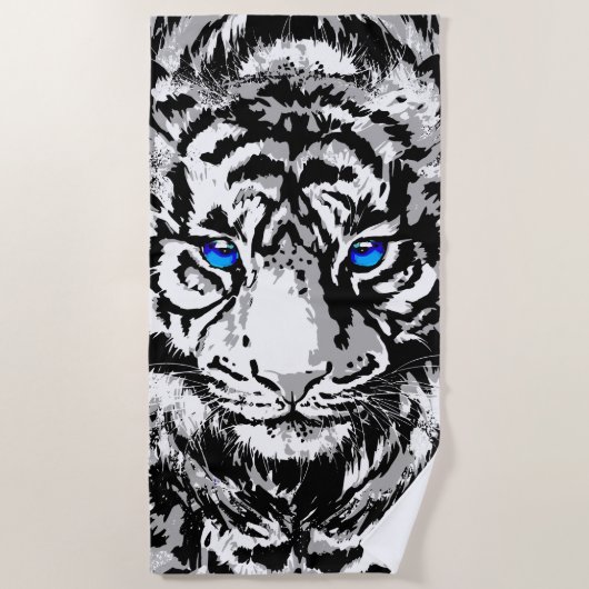 Siberian White Tiger Head - Tiger Blue Eyes Strandlaken (Voorkant)