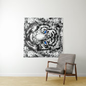 Siberian White Tiger Head - Tiger Blue Eyes Tapest Wandkleed (In Situ (horizontaal))