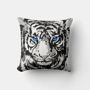 Siberian White Tiger Head - Tiger Blue Eyes Throw Kussen