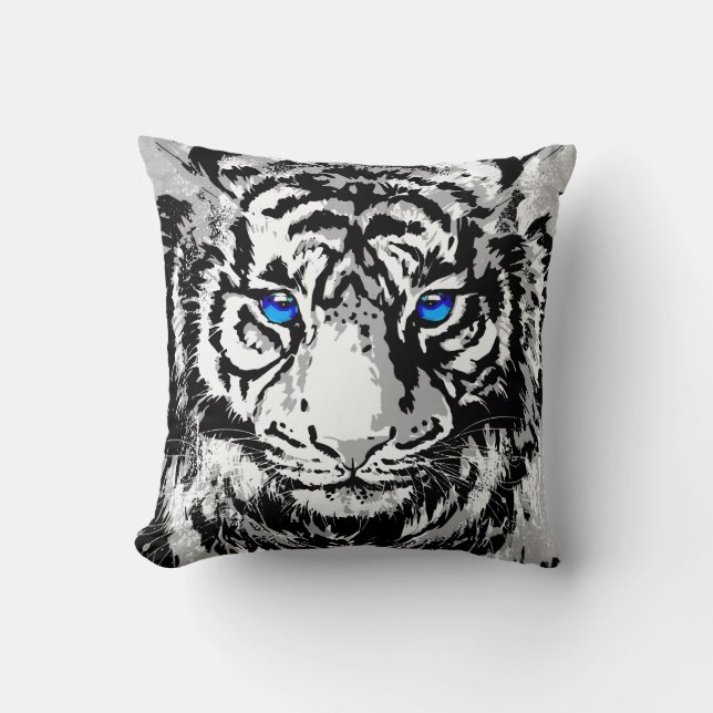 Siberian White Tiger Head - Tiger Blue Eyes Throw Kussen (Voorkant)