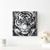 Siberian White Tiger Head - Tiger Blue Eyes Vierkante Klok (Huis)