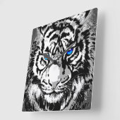 Siberian White Tiger Head - Tiger Blue Eyes Vierkante Klok (Hoek)