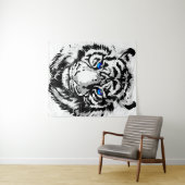 Siberian White Tiger Head - Tiger Blue Eyes Wandkleed (In Situ (horizontaal))