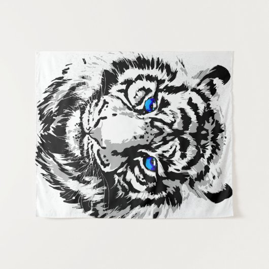 Siberian White Tiger Head - Tiger Blue Eyes Wandkleed (Voorkant (horizontaal))