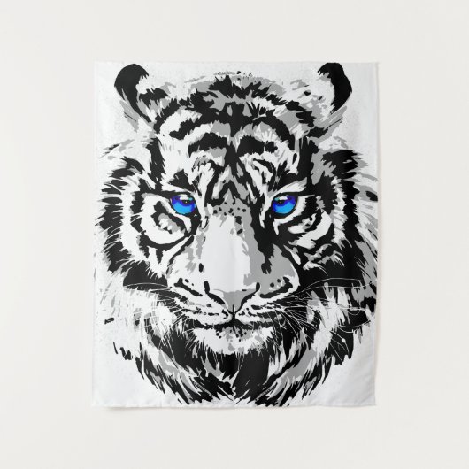 Siberian White Tiger Head - Tiger Blue Eyes Wandkleed (Voorkant)