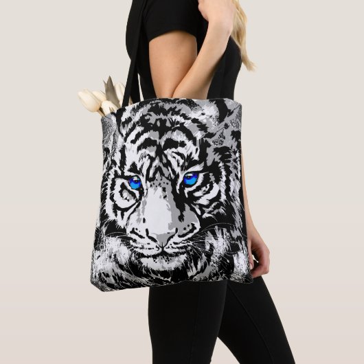 Siberian White Tiger Head - Tiger Eyes Canvas tas (Dichtbij)