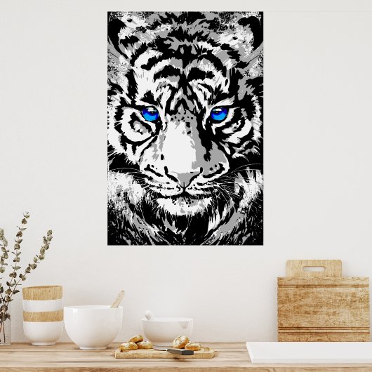 Siberian White Tiger Head - Tiger Poster Blue Eyes (Keuken)