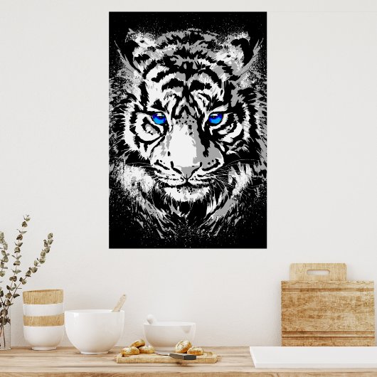 Siberian White Tiger Head - Tiger Poster Blue Eyes (Keuken)
