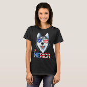 Siberië Husky , 4 juli Merica Mannen vrouwen Ameri T-shirt (Voorkant volledig)