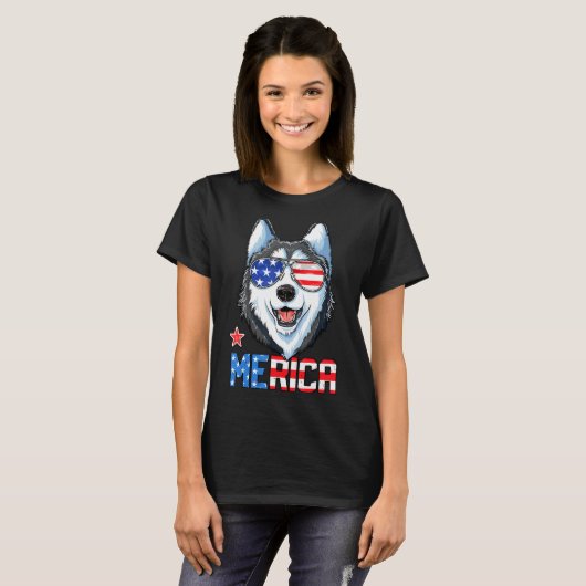 Siberië Husky , 4 juli Merica Mannen vrouwen Ameri T-shirt (Voorkant volledig)