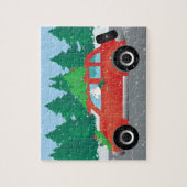 Siberië Husky Drift kerstauto Legpuzzel (Verticaal)