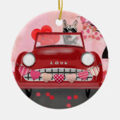 Siberië Husky Driving Car with Hearts Valentijns Keramisch Ornament (Voorkant)