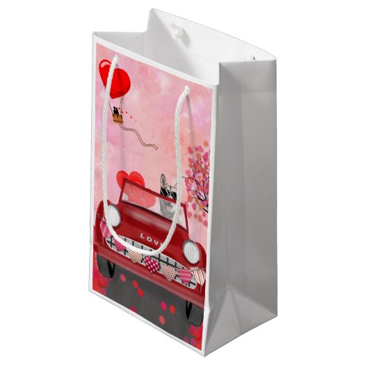 Siberië Husky Driving Car with Hearts Valentijns Klein Cadeauzakje (Voorkant Gekanteld)