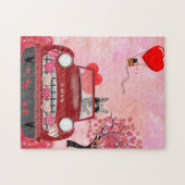 Siberië Husky Driving Car with Hearts Valentijns Legpuzzel (Horizontaal)