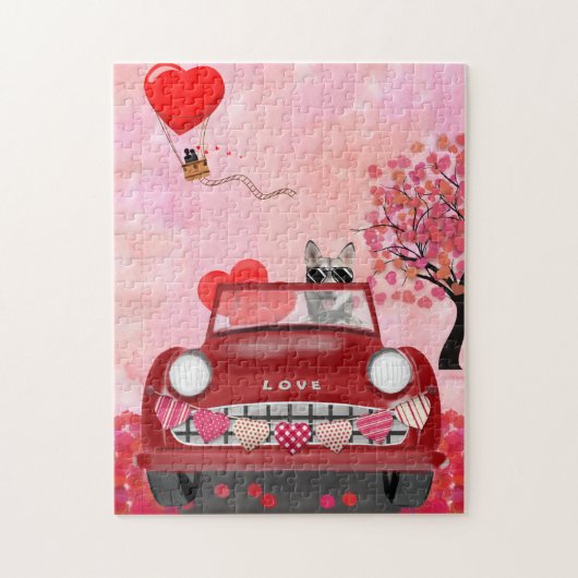 Siberië Husky Driving Car with Hearts Valentijns Legpuzzel (Verticaal)
