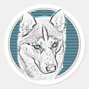 Siberië Husky Hund im Mond Ronde Sticker