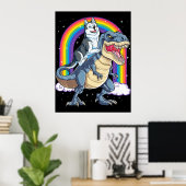 Siberië Husky Riding Dinosaur Rex geeft jongens Poster (Thuiskantoor)
