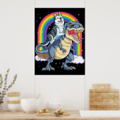 Siberië Husky Riding Dinosaur Rex geeft jongens Poster (Keuken)
