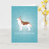 Siberië Husky - Rood - Happy Birthday Design Kaart (Gele Bloem)
