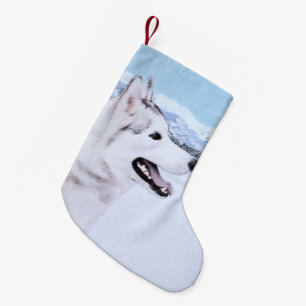 Siberië Husky (zilver en wit) schilderende hond k Kleine Kerstsok