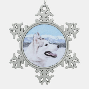 Siberië Husky (zilver en wit) schilderende hond k Tin Sneeuwvlok Ornament
